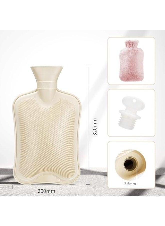 Arabic: قربة مياه ساخنة مطاطية سعة 2 لتر مع غطاء فرو ناعم من فيثاو - كيس ماء ساخن لتخفيف آلام التشنجات، الظهر، الرقبة والأكتاف - Image 2