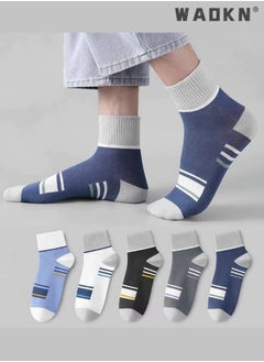 WAOKN 5 Pairs of Men Women Striped Socks, - Soft, Breathable, Moisture-Wicking, Assorted Colors, Comfortable Athletic Socks for Running, Sports, and Everyday Wear, Durable and Lightweight  - Image 1