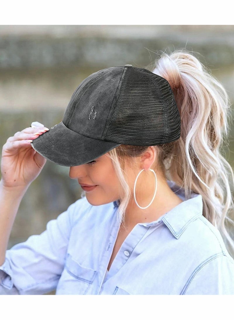 KASTWAVE Lady Trucker Hat, Cross Ponytail Hat, High Ponytail Hat, Women's Baseball Cap, Beanie(Black) - Image 2