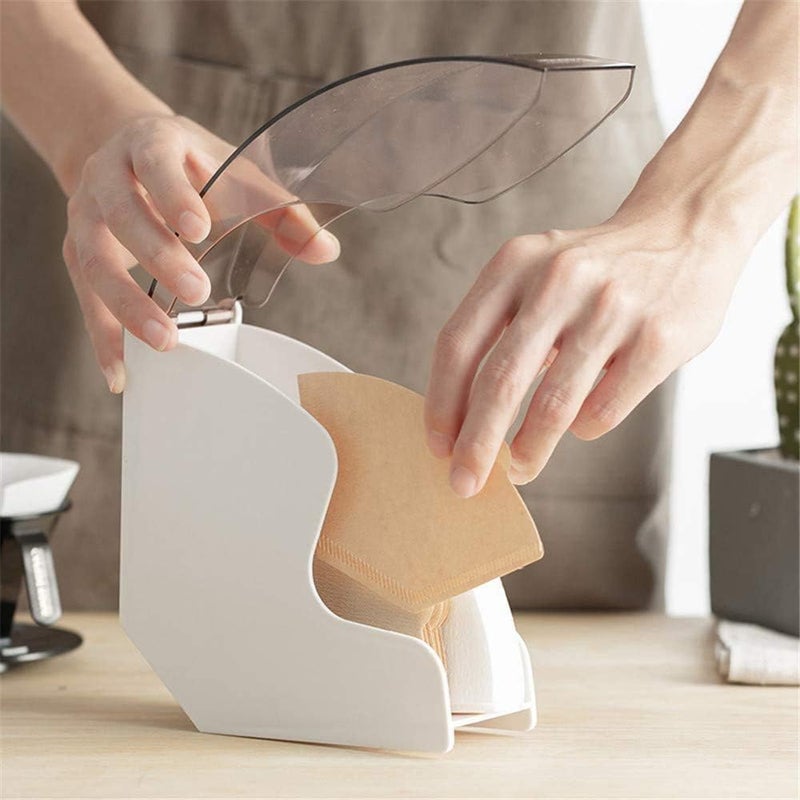 Tk Coffee Filter Box Acrylic Filter Paper Holder Coffee Shop V60 Filter Paper Fan Filter Paper Dust Box Suitable for Coffee Shop Home Use (White) (White) - Image 1
