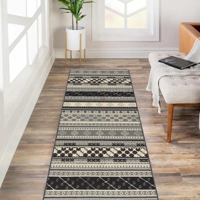 Kapaqua Custom Size Grey Bohemian Kilim Rubber Backed NonSlip Hallway Stair Runner Rug Carpet 22 inch Wide Choose Your Length 22in X 8ft