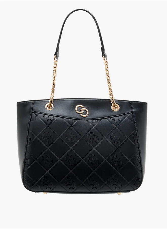 سيليست Perforated Detail Tote Bag with Double Handle and Zip Closure