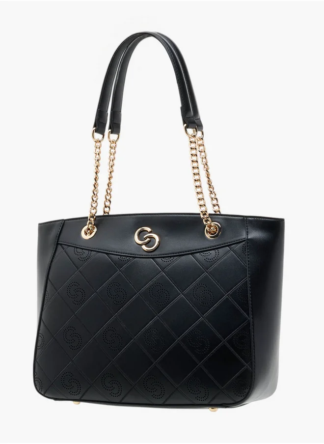 سيليست Perforated Detail Tote Bag with Double Handle and Zip Closure