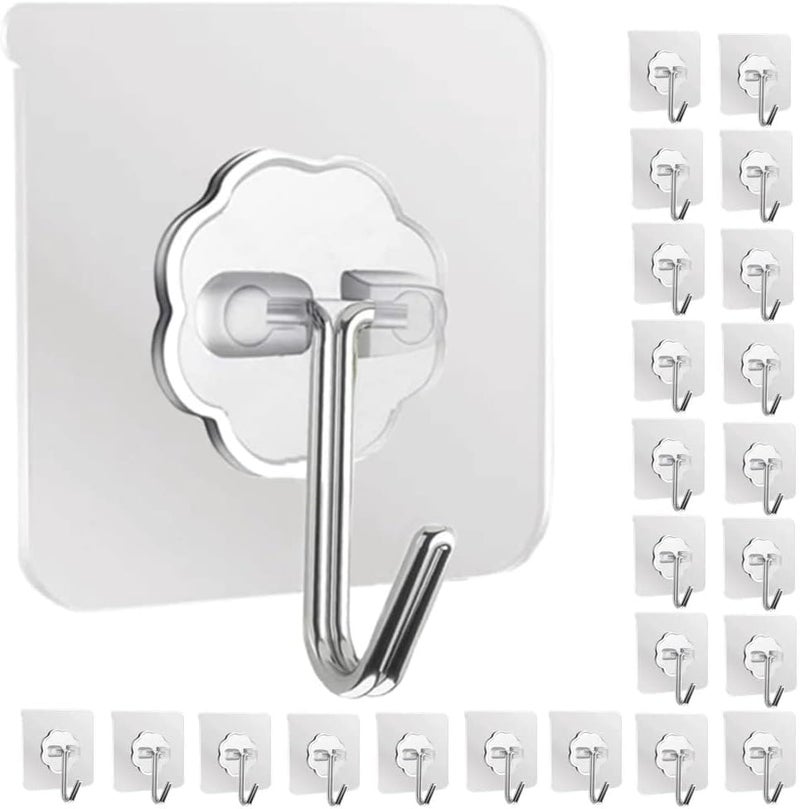 Rylan Adhesive Hooks 13.2LB(Max) Heavy Duty Self Adhesive Hooks Transparent Waterproof and Oilproof Wall Hooks for Kitchen Bathroom Shower Door Outdoor Home Improvement Utility Hook 15 Pack - Image 1