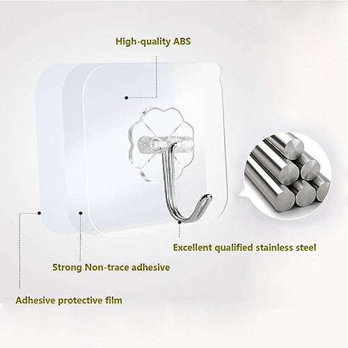 Rylan Adhesive Hooks 13.2LB(Max) Heavy Duty Self Adhesive Hooks Transparent Waterproof and Oilproof Wall Hooks for Kitchen Bathroom Shower Door Outdoor Home Improvement Utility Hook 15 Pack - Image 4