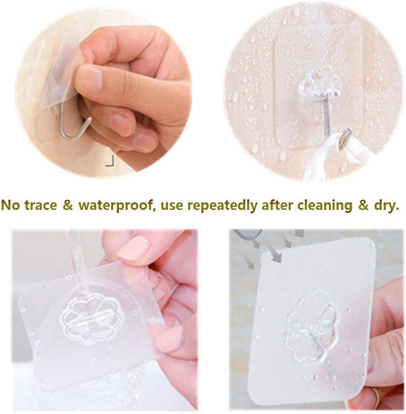 Rylan Adhesive Hooks 13.2LB(Max) Heavy Duty Self Adhesive Hooks Transparent Waterproof and Oilproof Wall Hooks for Kitchen Bathroom Shower Door Outdoor Home Improvement Utility Hook 15 Pack - Image 5