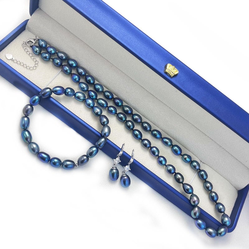 YAMI Tahitian Black Pearl Jewelry Set - Pearl Necklace Drop Earrings Bracelet with 925 Sterling Silver | 7-8mm Elegant Mother's Day Jewelry Gift for Women | Valentine's Day Birthday Anniversary - Image 5