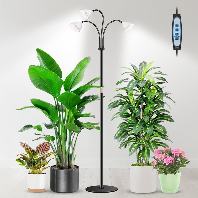Wolezek Grow Lights for Indoor Plants with Stand, 3-Head 78 LEDs Full Spectrum Floor Plant Grow Lamp for Large Plants, Auto On/Off Timer 6/12/16H, 5 Dimmable Levels, Adjustable Height 16.5"-61" - Image 1