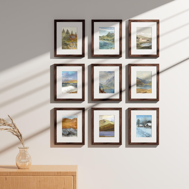 Vittanly 8x10 Picture Frame for Wall Set of 9  Display 5x7 Pictures with Mat or 8x10 without Mat  Collage Frames for Wall or Tabletop  Perfect for Home D?cor and Presents Walnut - Image 2