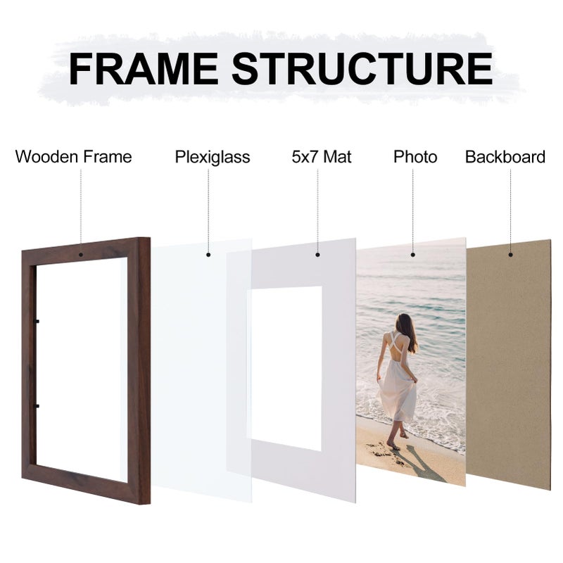 Vittanly 8x10 Picture Frame for Wall Set of 9  Display 5x7 Pictures with Mat or 8x10 without Mat  Collage Frames for Wall or Tabletop  Perfect for Home D?cor and Presents Walnut - Image 5