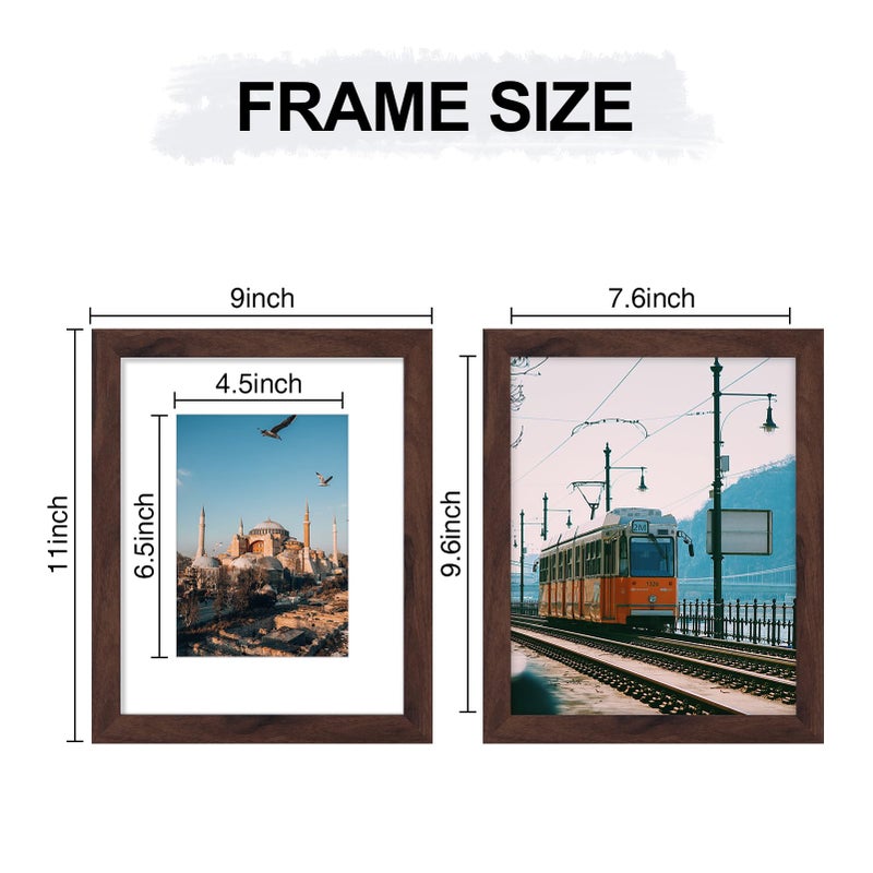 Vittanly 8x10 Picture Frame for Wall Set of 9  Display 5x7 Pictures with Mat or 8x10 without Mat  Collage Frames for Wall or Tabletop  Perfect for Home D?cor and Presents Walnut - Image 4