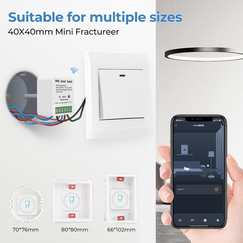 Mini Smart WiFi Light Switch, Smart Light Switch Module, for Smart Home Automation, working with Tuya Mobile App, Compatible with Alexa and Google Home, Relay, DIY Easy Install - Image 2
