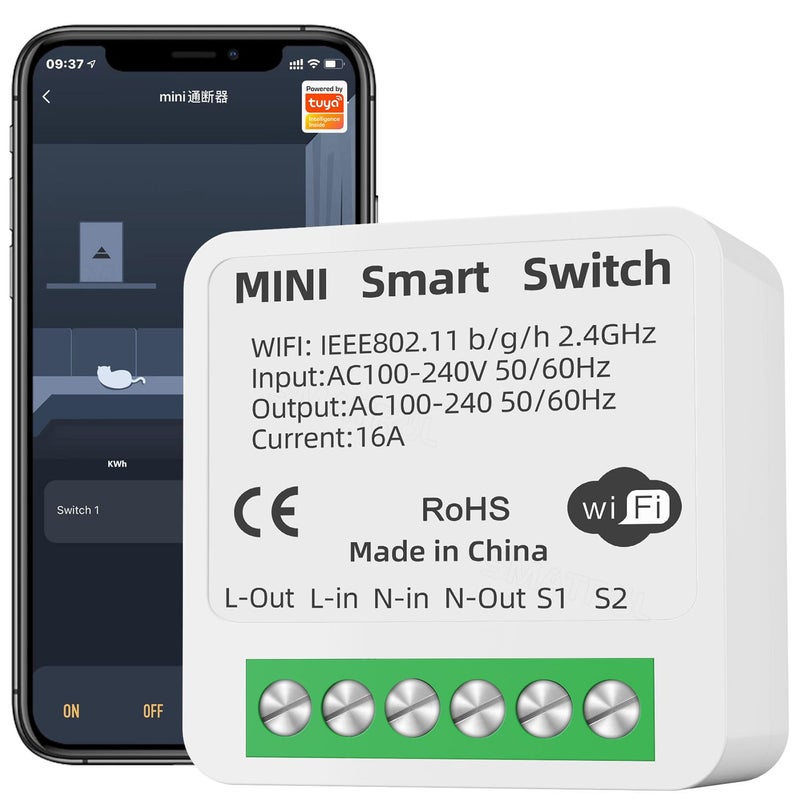 Mini Smart WiFi Light Switch, Smart Light Switch Module, for Smart Home Automation, working with Tuya Mobile App, Compatible with Alexa and Google Home, Relay, DIY Easy Install - Image 1