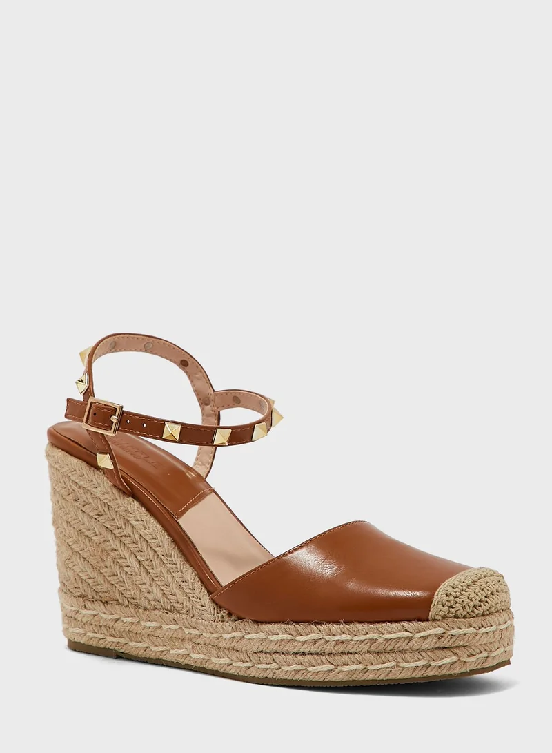 Truffle Patent Stud Detail Wedge Sandal