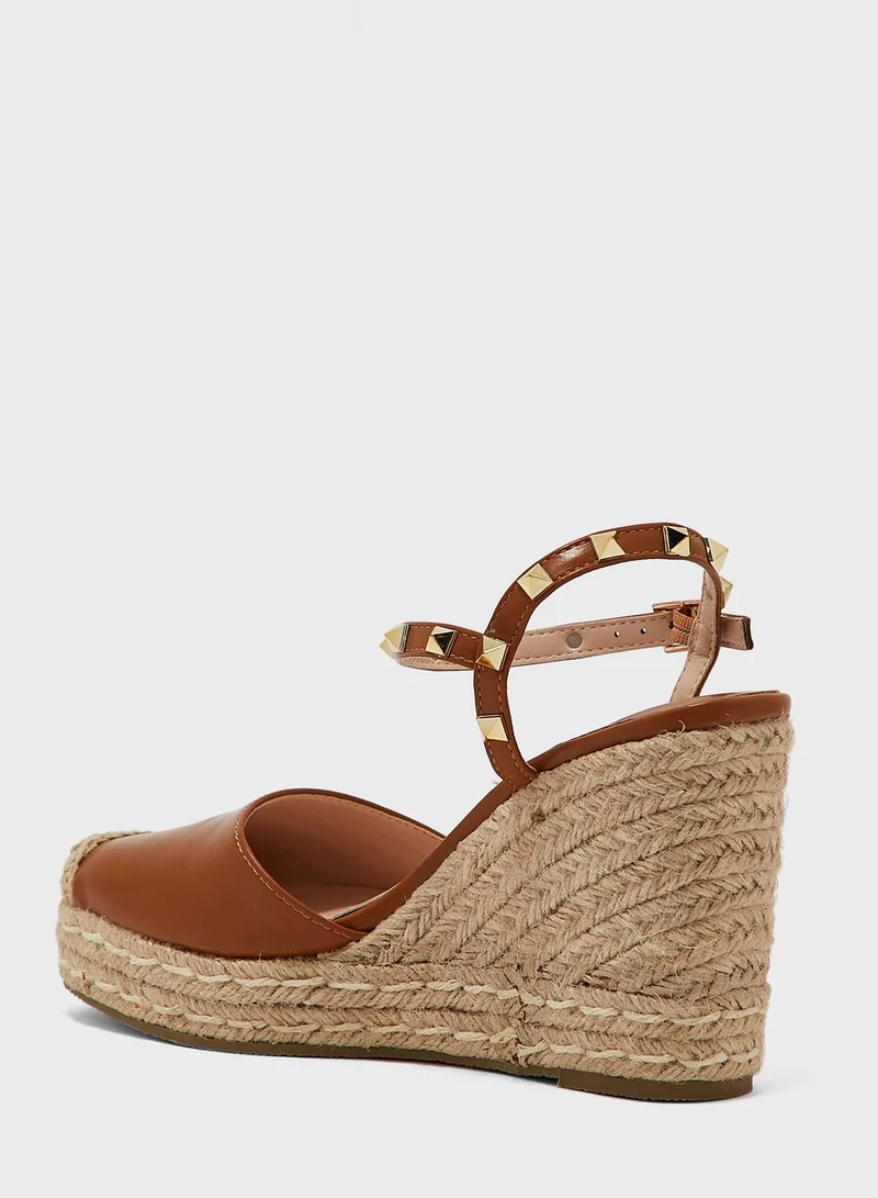 Truffle Patent Stud Detail Wedge Sandal