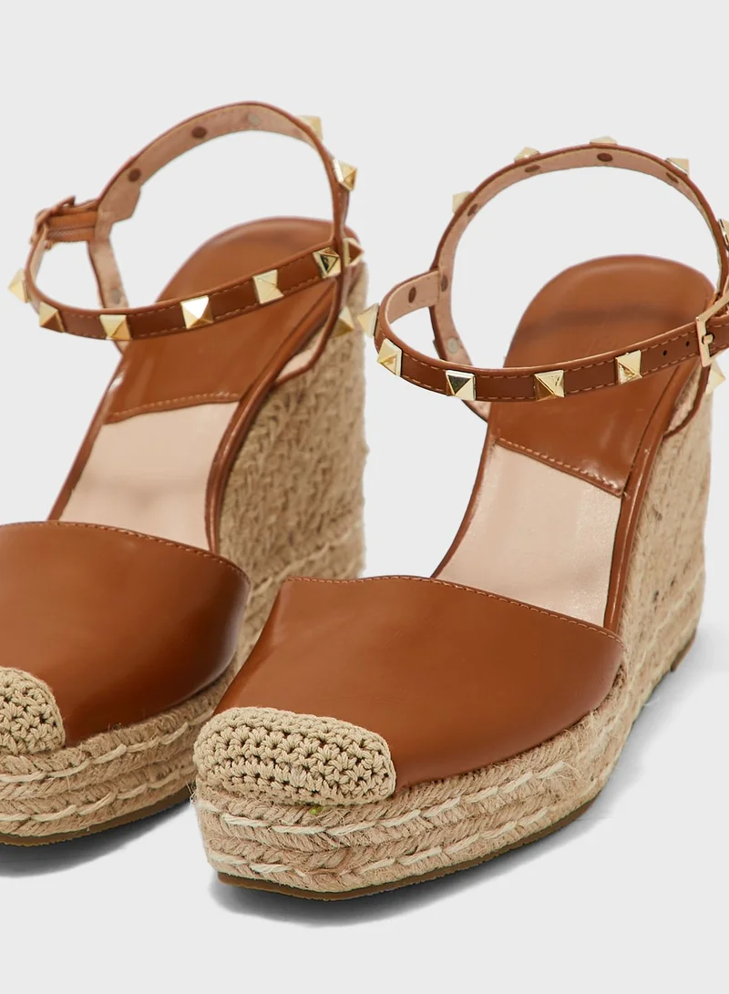Truffle Patent Stud Detail Wedge Sandal