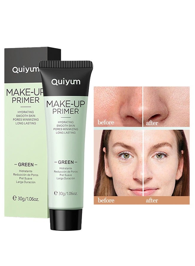 QUIYUM MAKE-UP PRIMER,Green Color Corrector Face Primer, Hydrating and Anti-Redness Makeup Base, Pore Minimizer for Red and Blemished Skin, Long-Lasting Vegan Primer for Smooth Makeup Application 30g - Image 1