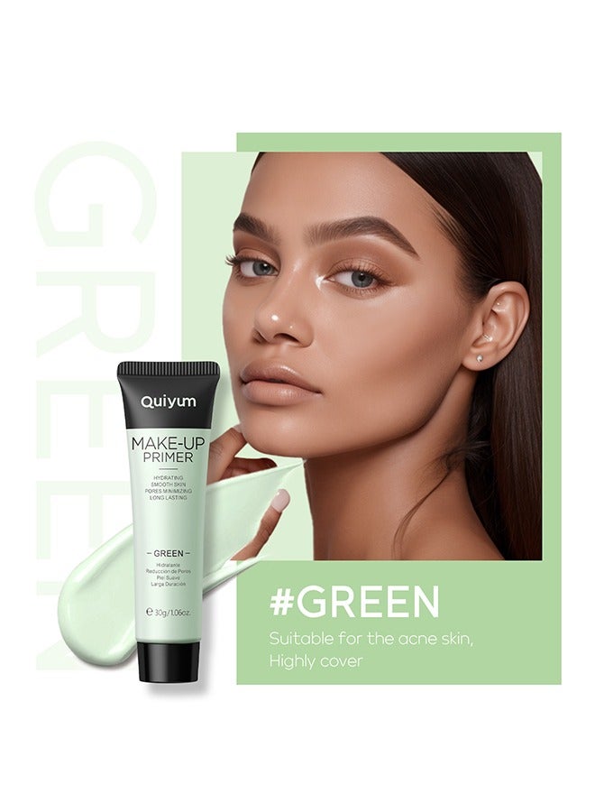 QUIYUM MAKE-UP PRIMER,Green Color Corrector Face Primer, Hydrating and Anti-Redness Makeup Base, Pore Minimizer for Red and Blemished Skin, Long-Lasting Vegan Primer for Smooth Makeup Application 30g - Image 2