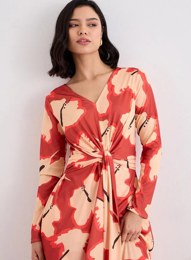 Styli Styli Orange Floral Print Wrap Maxi Dress