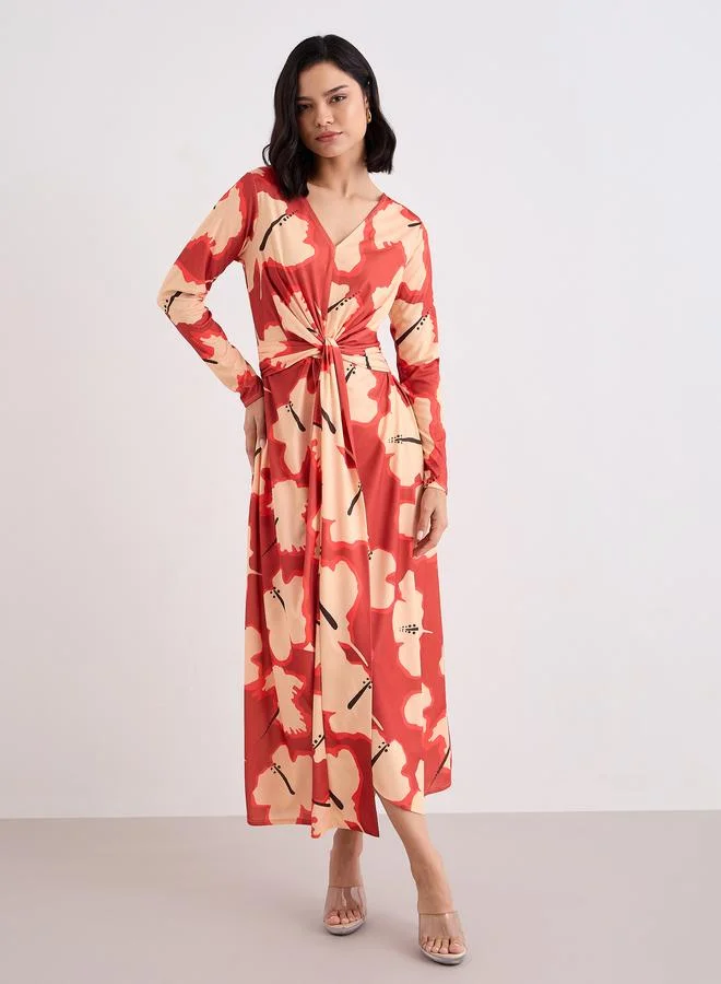 Styli Styli Orange Floral Print Wrap Maxi Dress