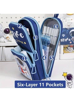 Brand Conquer Brand Conquer Canvas Premium Pencil Case Hang able 6 Layer with 3 Compartment Cute Aesthetic Pencil Case for Girls Large Capacity Pencil Pouch for Kids Cute Stationary Gift for Kids(Space Police LUE)  - Image 4