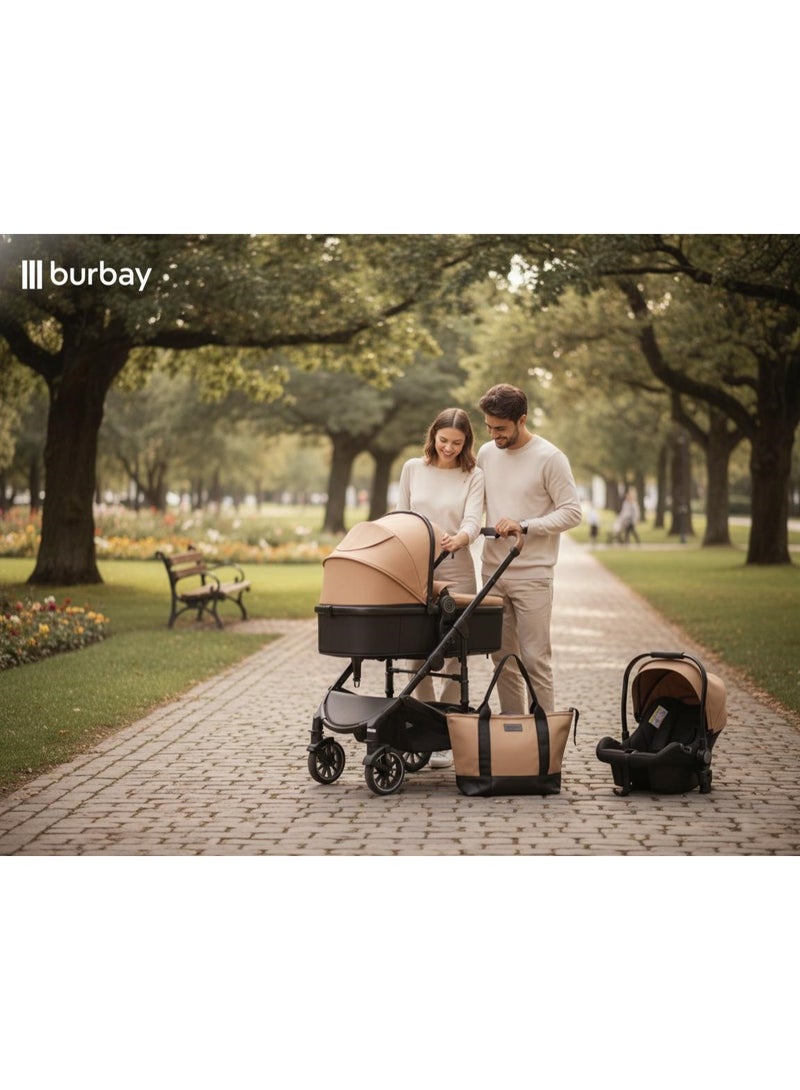 بورباي طقم تنقّل 4-في-1 للمولود الجديد – عربة + مقعد سيارة وشنطة أم – عربة قابلة للطي لجميع التضاريس - Image 2