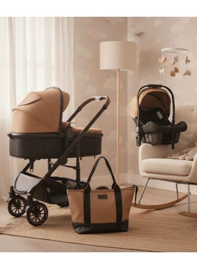 بورباي طقم تنقّل 4-في-1 للمولود الجديد – عربة + مقعد سيارة وشنطة أم – عربة قابلة للطي لجميع التضاريس - Image 3