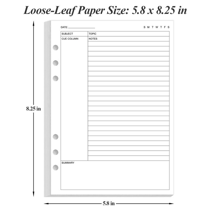 Yaridar Cornell Notes Filler Paper for A5 Binder - 6 Hole Cornell Notes Refills Paper, 50 Sheets/100 Pages, 100gsm, White, 5.8'' x 8.5'' - Image 3