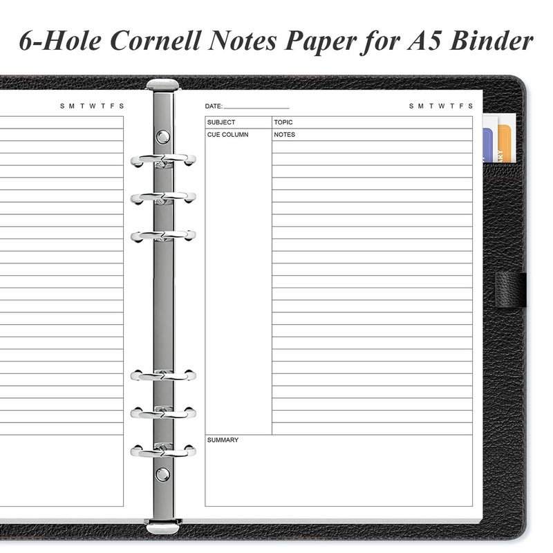 Yaridar Cornell Notes Filler Paper for A5 Binder - 6 Hole Cornell Notes Refills Paper, 50 Sheets/100 Pages, 100gsm, White, 5.8'' x 8.5'' - Image 2
