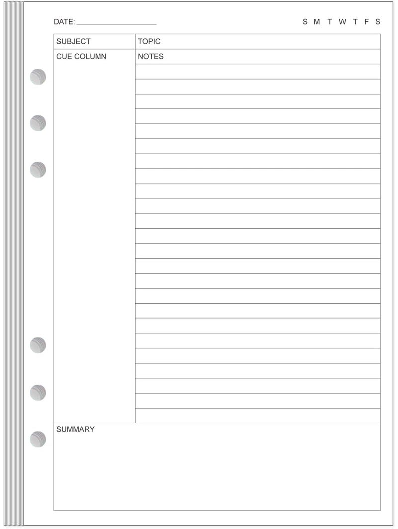 Yaridar Cornell Notes Filler Paper for A5 Binder - 6 Hole Cornell Notes Refills Paper, 50 Sheets/100 Pages, 100gsm, White, 5.8'' x 8.5'' - Image 1