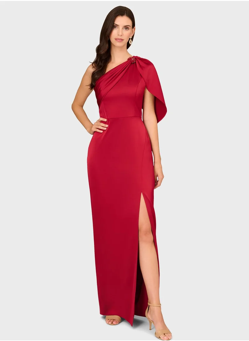 AIDAN MATTOX One Shoulder Side Slit Dress
