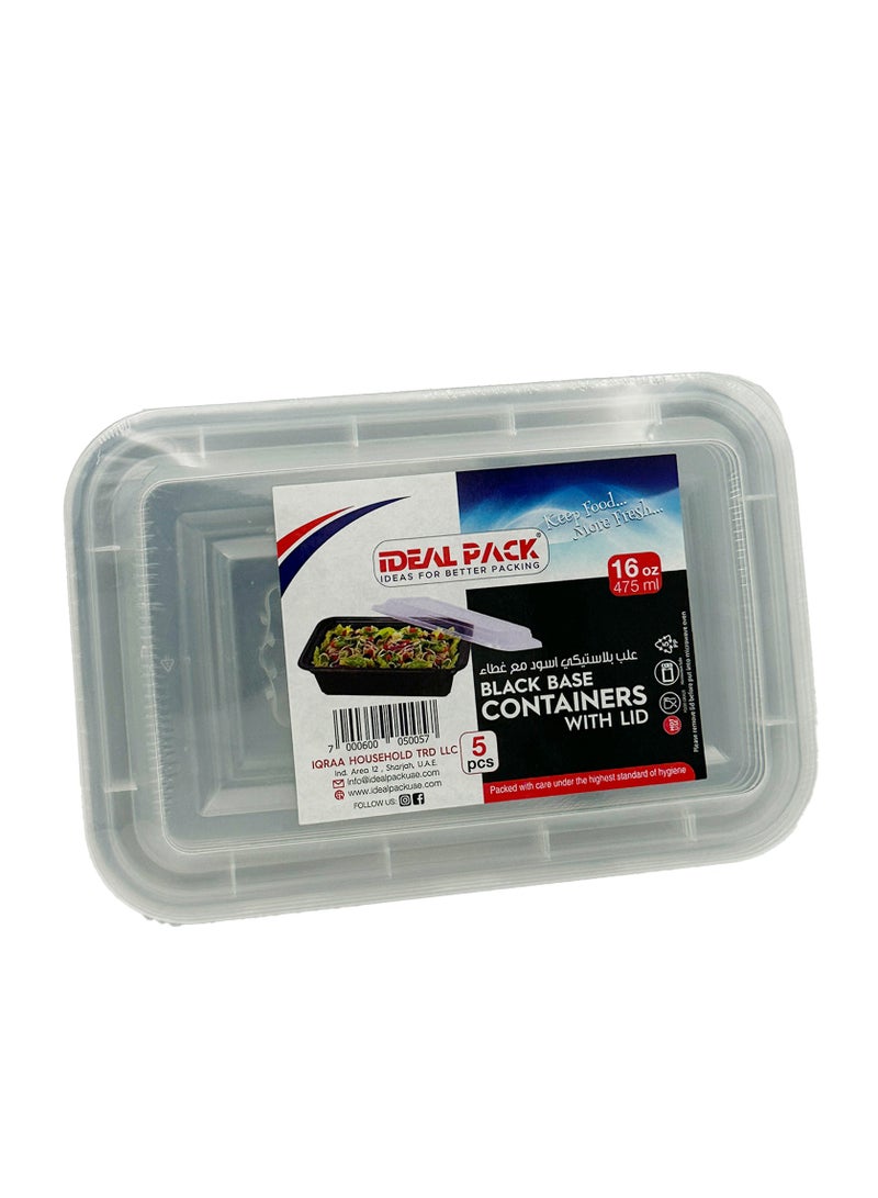 IDEAL PACK Black Base Rectangular Food Containers with Lids – 16 oz | 5 Pack | Reusable, Microwave & Freezer Safe Meal Prep Containers | BPA-Free, Leak-Resistant Takeout & Storage Boxes - Image 2