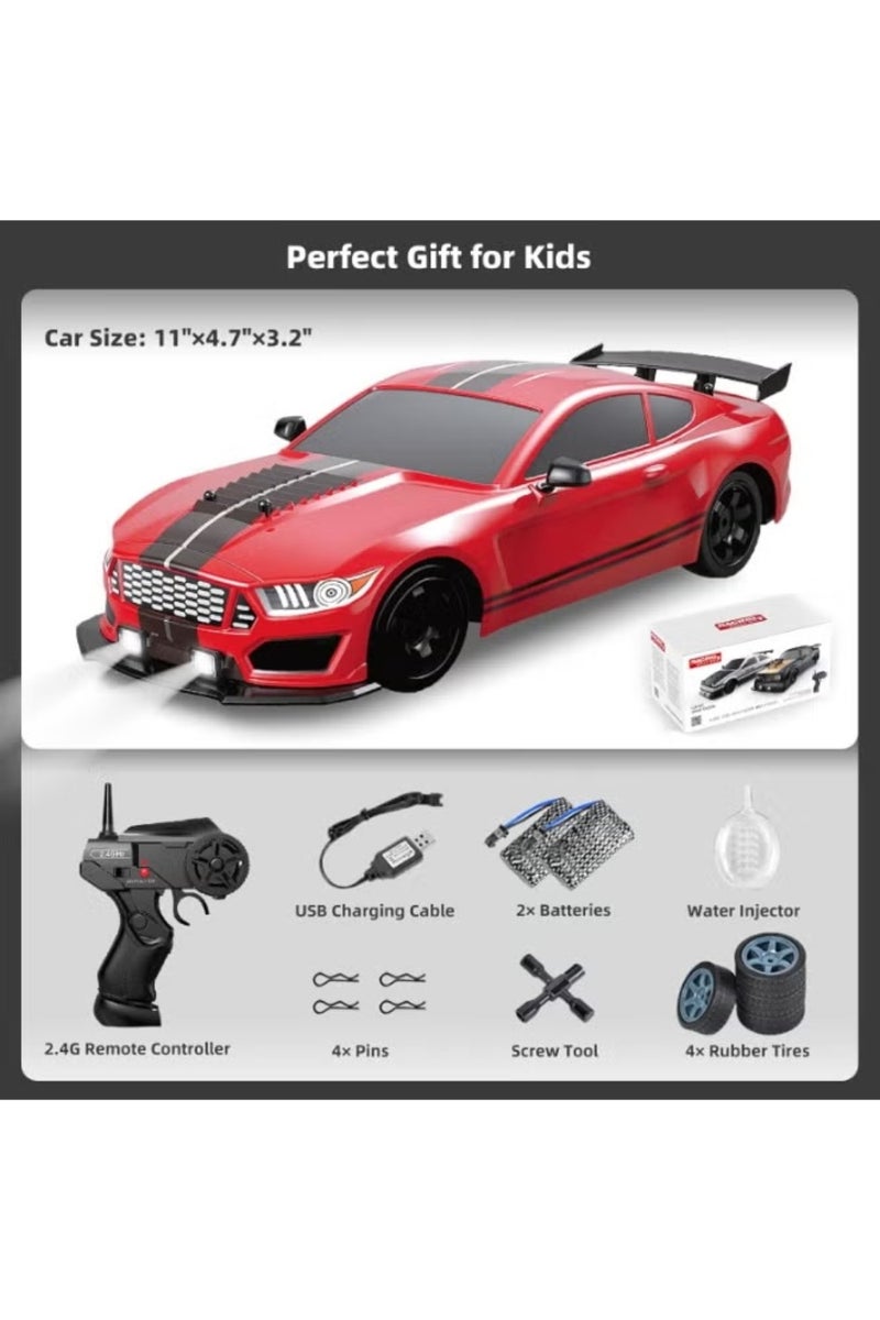 LIMOS RC Drift Car 2.4GHz 1:16 Scale 6WD Remote Control Car with LED Lights, Sprayer, 2 Rechargeable Batteries & Extra Drift Tires – High-Speed Racing Sport RC Car with Removable Shell - Image 4