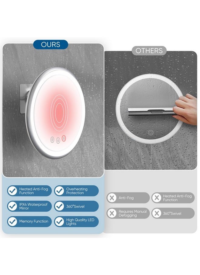 KEDSUM - Heated Shower Mirror Fogless For Shaving, 3 Color Dimmable Shower Mirror With Light, No-Tools Wall Mounted, 360° Swivel, Waterproof, Rechargeable Real Glass Shaving Mirror For Men/Women - Image 1