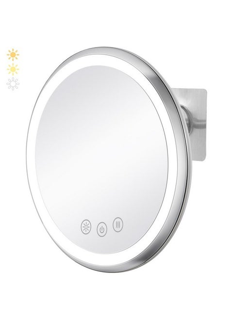 Heated Shower Mirror Fogless For Shaving, 3 Color Dimmable Shower Mirror With Light, No-Tools Wall Mounted, 360° Swivel, Waterproof, Rechargeable Real Glass Shaving Mirror For Men/Women
