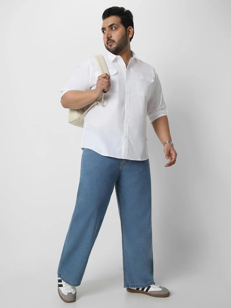 Urbano Fashion  Urbano Plus Men's White Cotton Full Sleeve Regular Fit Casual Solid Shirt  | Best Price UAE