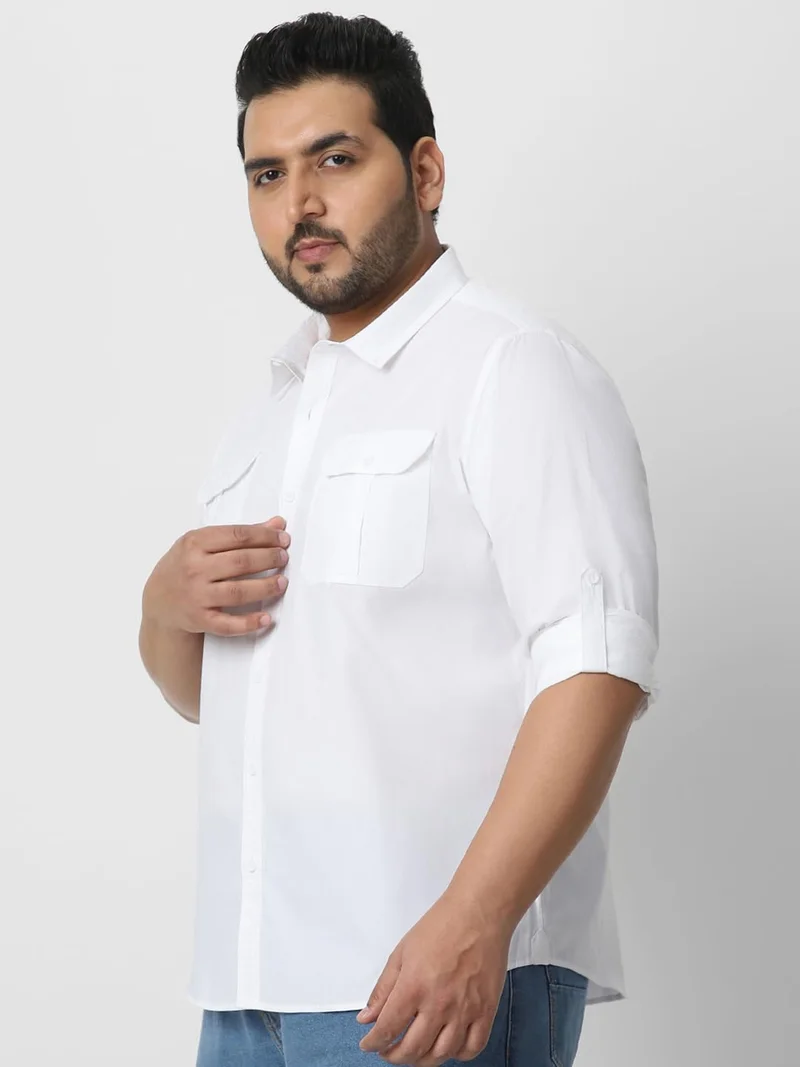 Urbano Fashion  Urbano Plus Men's White Cotton Full Sleeve Regular Fit Casual Solid Shirt  | Best Price UAE