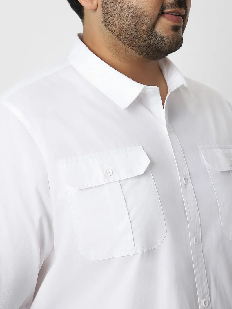 Urbano Fashion  Urbano Plus Men's White Cotton Full Sleeve Regular Fit Casual Solid Shirt  | Best Price UAE