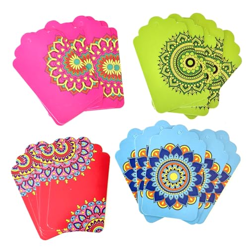 weRevel Mandala Gift Tags – for Weddings, Parties and Festivals - 4 Unique Colorful Designs - 20 Tags, 350 GSM, Gloss Finish, 10 cm x 6 cm, with String - Image 2