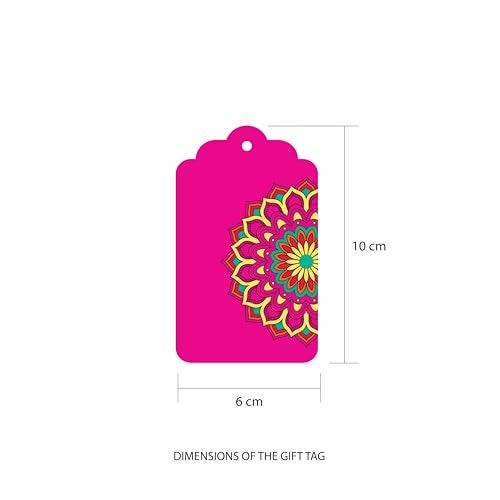 weRevel Mandala Gift Tags – for Weddings, Parties and Festivals - 4 Unique Colorful Designs - 20 Tags, 350 GSM, Gloss Finish, 10 cm x 6 cm, with String - Image 4