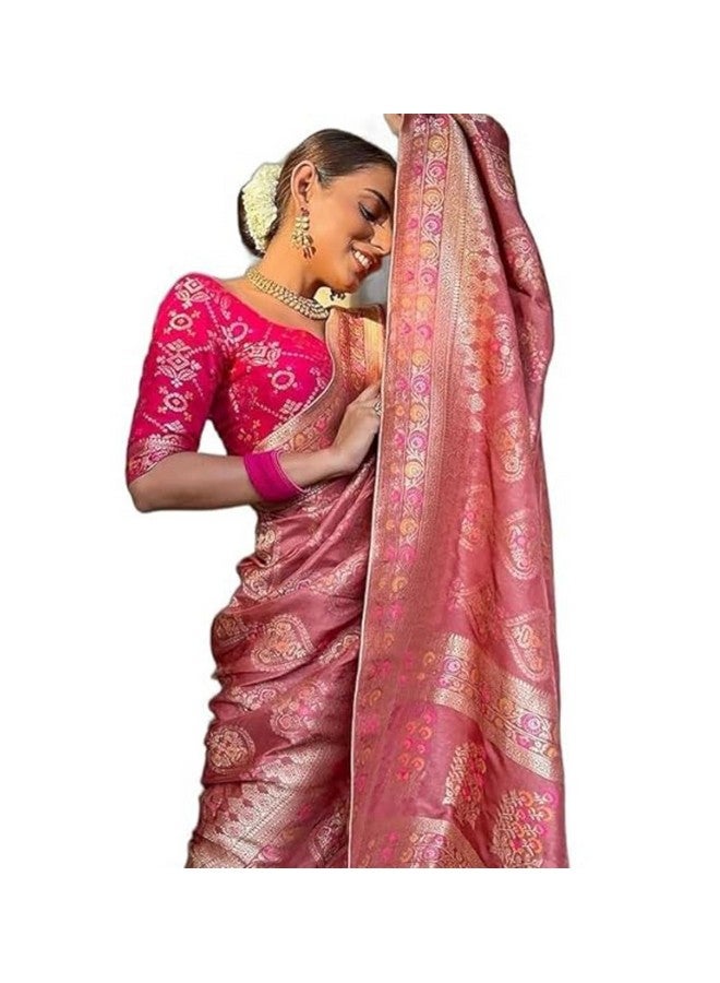 sanu silk Sanu silk Pure Kanjivaram Soft Banarasi Silk Saree For Women & Girls With Unstitched Heavy Blouse Piece (Peach) - Image 1