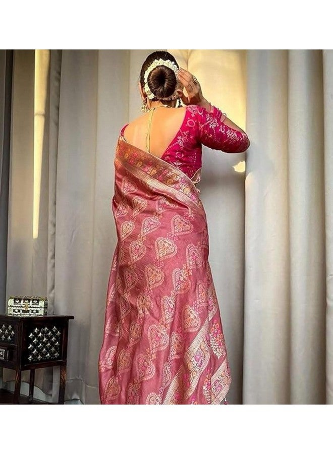 sanu silk Sanu silk Pure Kanjivaram Soft Banarasi Silk Saree For Women & Girls With Unstitched Heavy Blouse Piece (Peach) - Image 2