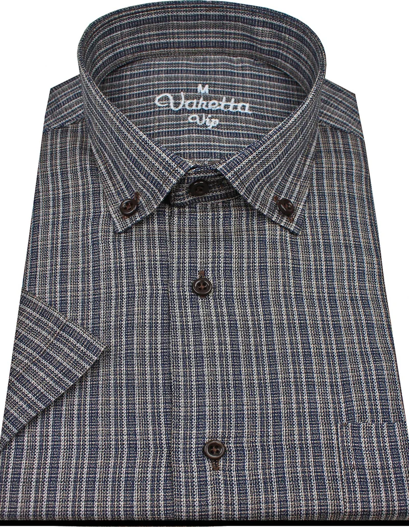 فاريتا Men's Brown Short Sleeved Classic Cut Collar Buttoned One Pocket Shirt