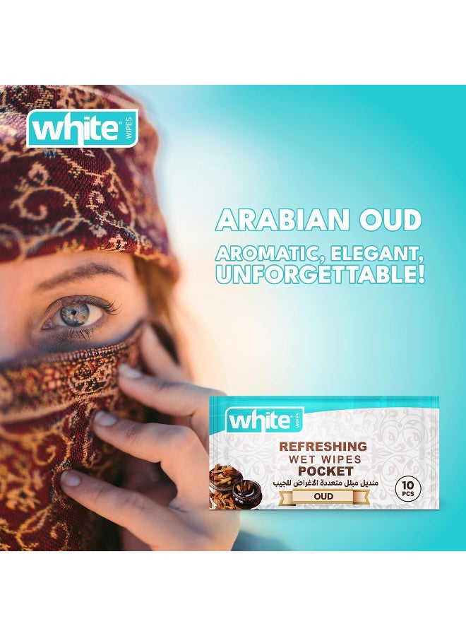 وايت مناديل مبلله برائحة العود 6 عبوات * 10 مناديل مضادة للبكتيريا (متعددة الأغراض) - Image 3