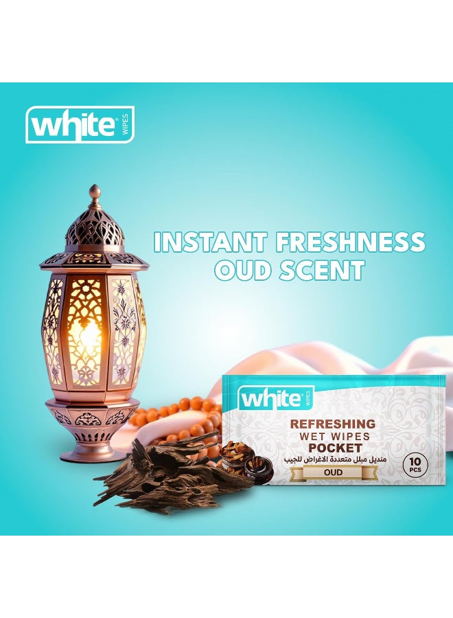وايت مناديل مبلله برائحة العود 6 عبوات * 10 مناديل مضادة للبكتيريا (متعددة الأغراض) - Image 2
