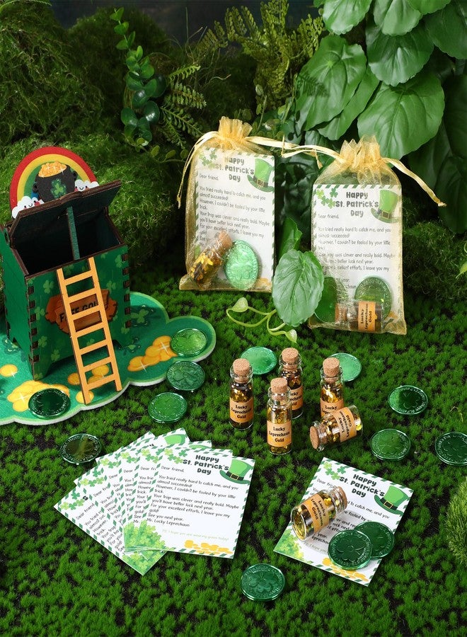 Leitee 24 Set St. Patrick's Day Leprechaun Trap Kit 48 Shamrock Coins 24 Leprechaun Letter 24 Mini Lucky Gold Glitter Bottle DIY Leprechaun Trap Crafts Kit for St. Patrick's Day Party Decorations - Image 3