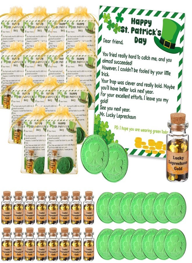 Leitee 24 Set St. Patrick's Day Leprechaun Trap Kit 48 Shamrock Coins 24 Leprechaun Letter 24 Mini Lucky Gold Glitter Bottle DIY Leprechaun Trap Crafts Kit for St. Patrick's Day Party Decorations - Image 2