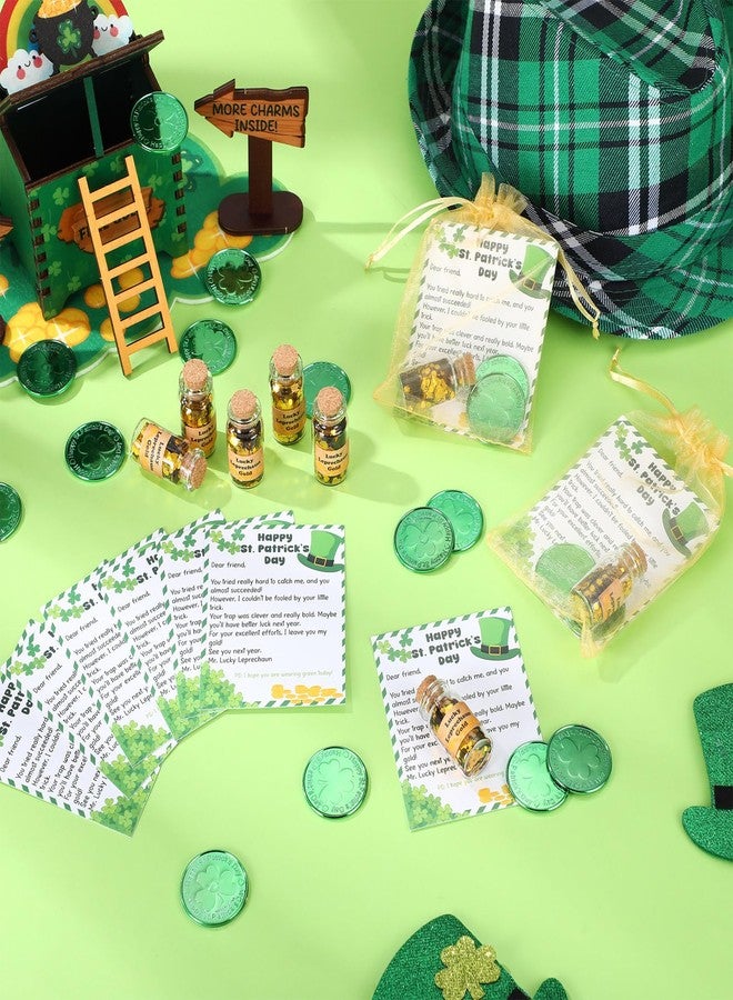Leitee 24 Set St. Patrick's Day Leprechaun Trap Kit 48 Shamrock Coins 24 Leprechaun Letter 24 Mini Lucky Gold Glitter Bottle DIY Leprechaun Trap Crafts Kit for St. Patrick's Day Party Decorations - Image 5
