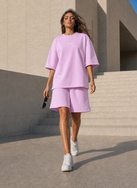 VALYA Women’s Oversized Summer Cotton T-Shirt and Shorts Set