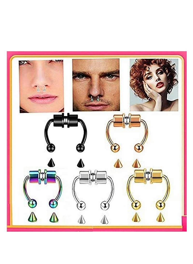 Excefore Fake Nose Ring Hoop Magnetic Septum Nose Ring Horseshoe Stainless Steel Faux Fake Nose Septum Rings Non-Pierced Clip On Nose Hoop Rings - Image 2
